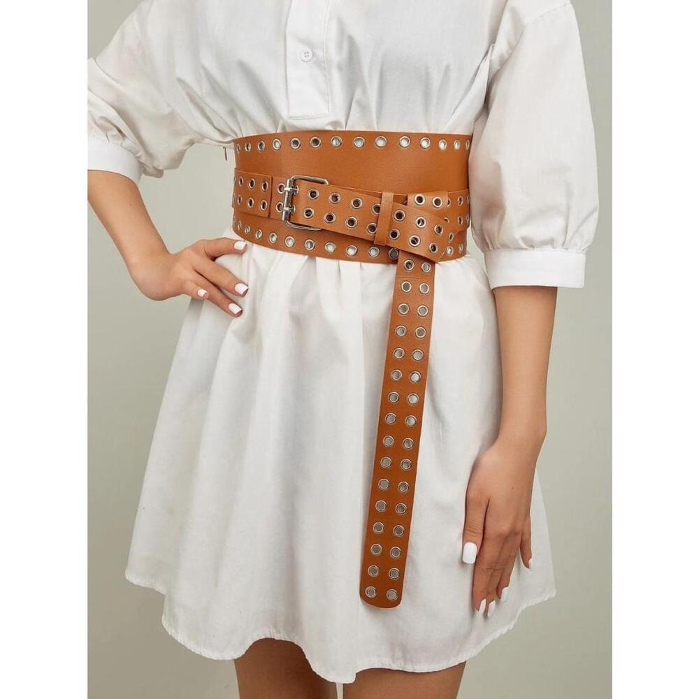 Asymmetrical Punk Style Belt In Light Brown